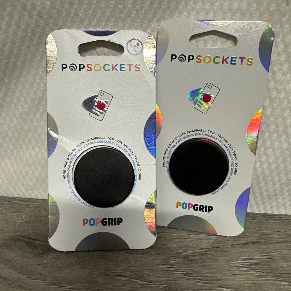 Set 2 Black PopSockets Phone Grip Stand Black POPGRIP Popsocket Minimalist Phone